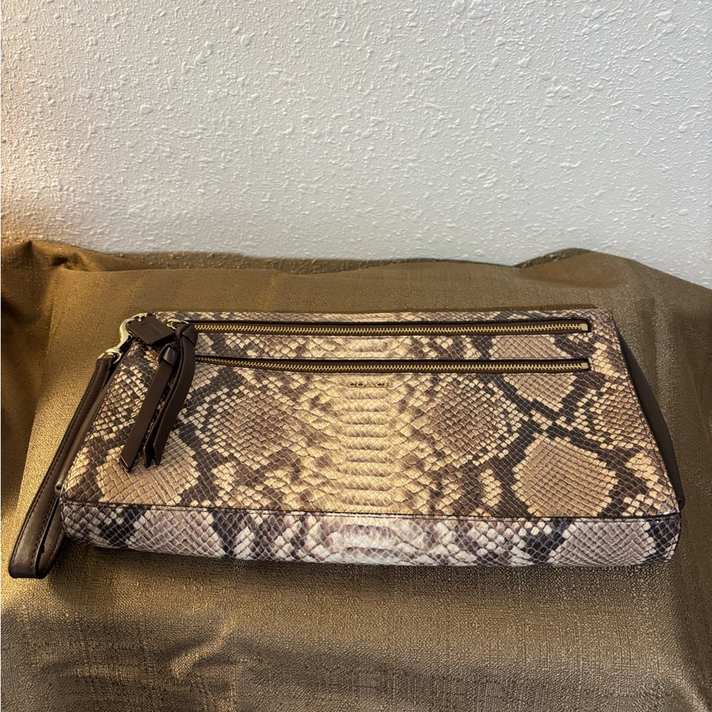 Coach Snake Print Clutch with Zipper Accents - Picture 3 of 16